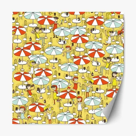 Repositionable sticker sunny beach umbrellas pattern • Wallissimo®