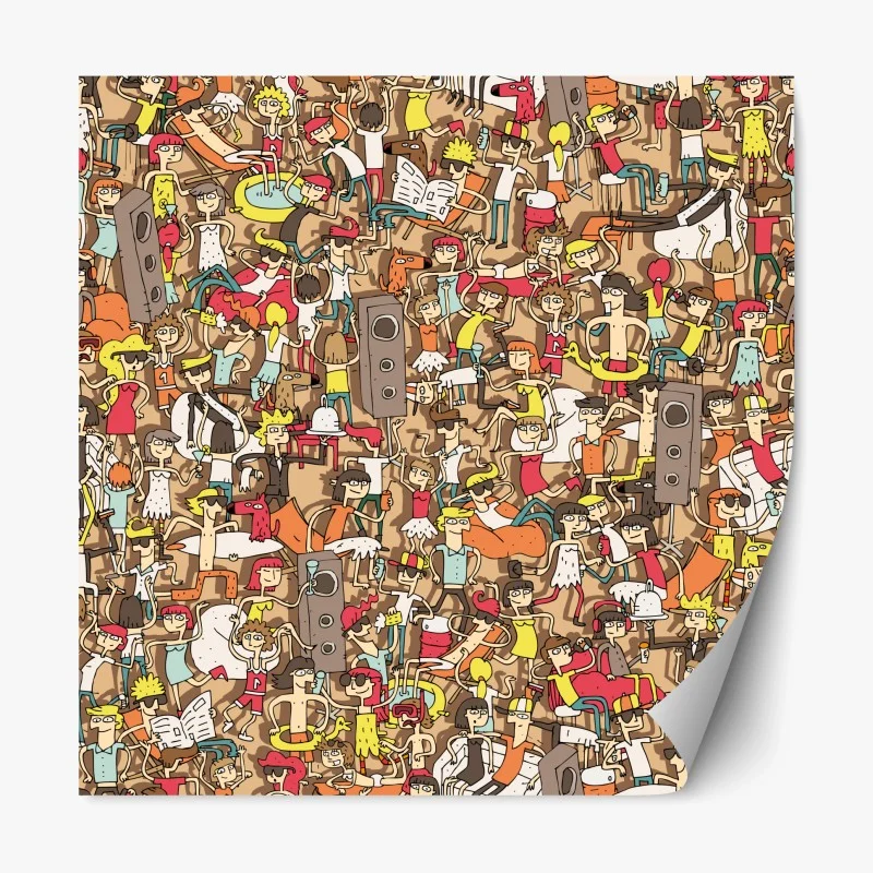 Repositionable sticker playful crowd party pattern ⁕ Wallissimo® Repositionable sticker playful crowd party pattern ⁕ Wallissimo®