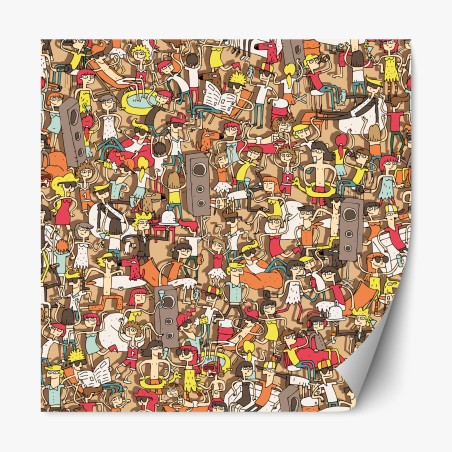 Repositionable sticker playful crowd party pattern • Wallissimo®