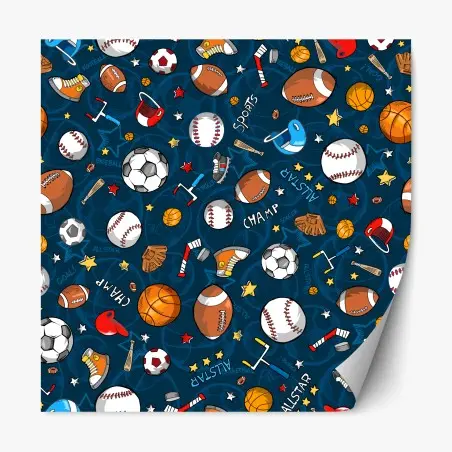 Repositionable sticker playful sports pattern on navy background • Wallissimo®