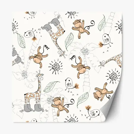 Repositionable sticker cute jungle animals nursery pattern • Wallissimo®