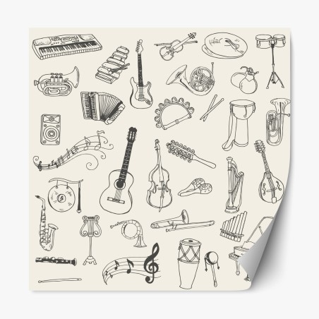Repositionable sticker hand-drawn musical instruments collage • Wallissimo®