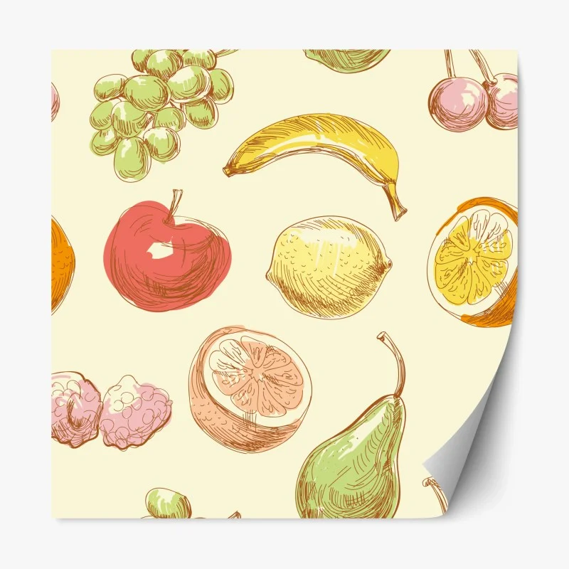 Repositionable sticker hand-drawn pastel fruit pattern