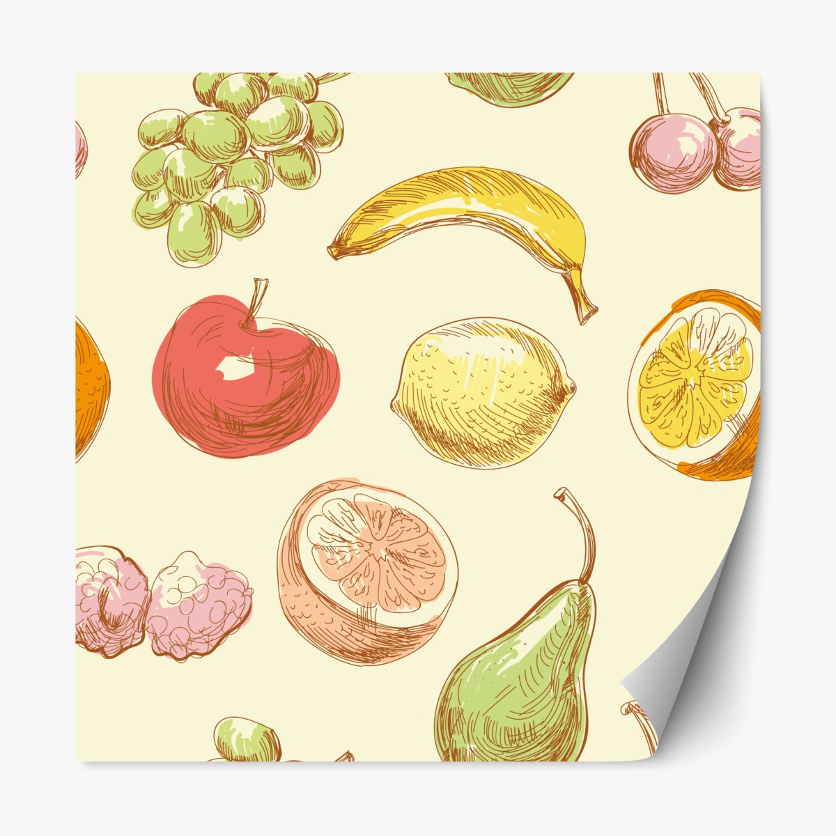 Repositionable sticker hand-drawn pastel fruit pattern • Wallissimo® Repositionable sticker hand-drawn pastel fruit pattern • Wallissimo®