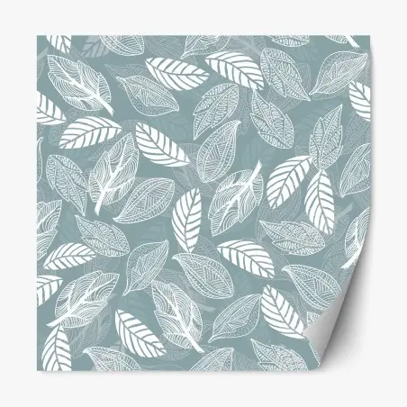Repositionable sticker hand-drawn leaf pattern on teal background • Wallissimo®