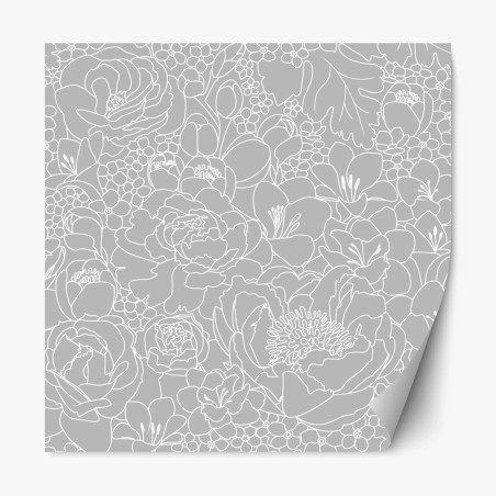 Repositionable sticker subtle gray floral line art • Wallissimo®