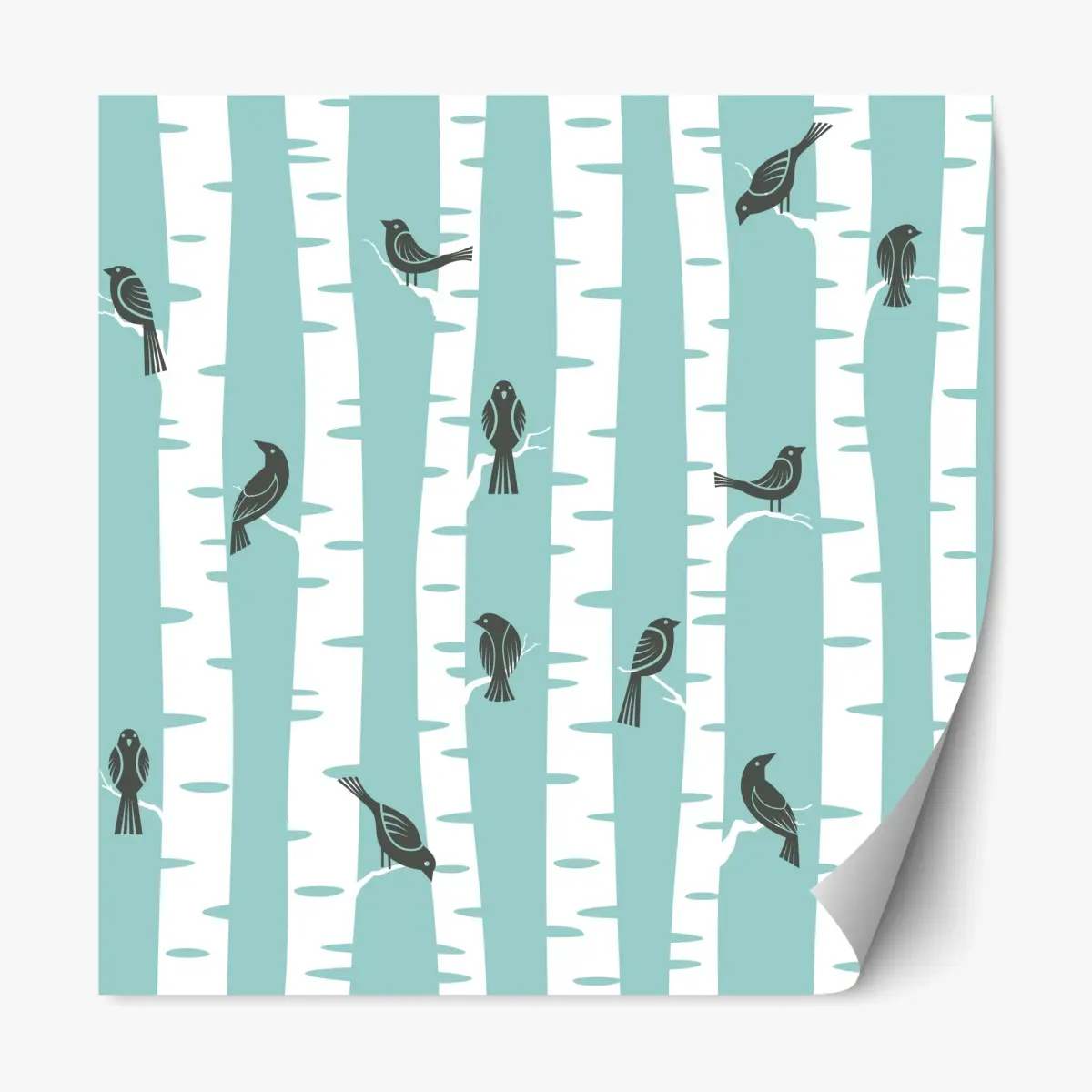 Repositionable sticker turquoise birch forest with birds • Wallissimo® Repositionable sticker turquoise birch forest with birds • Wallissimo®