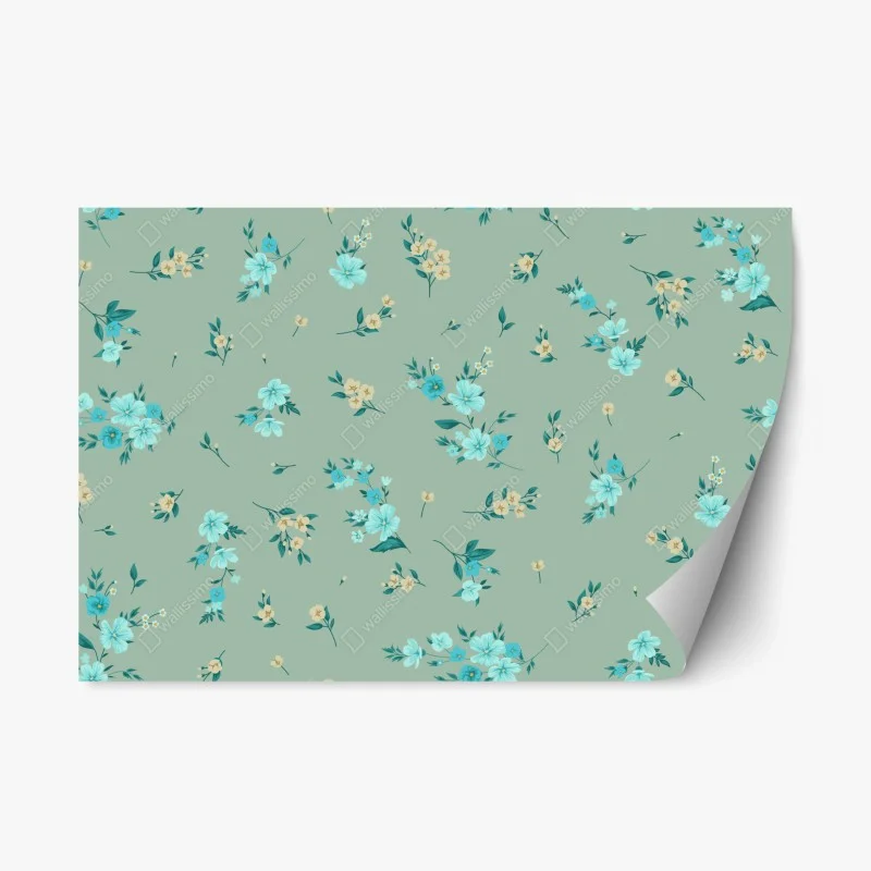 Repositionable sticker turquoise floral pattern on sage background