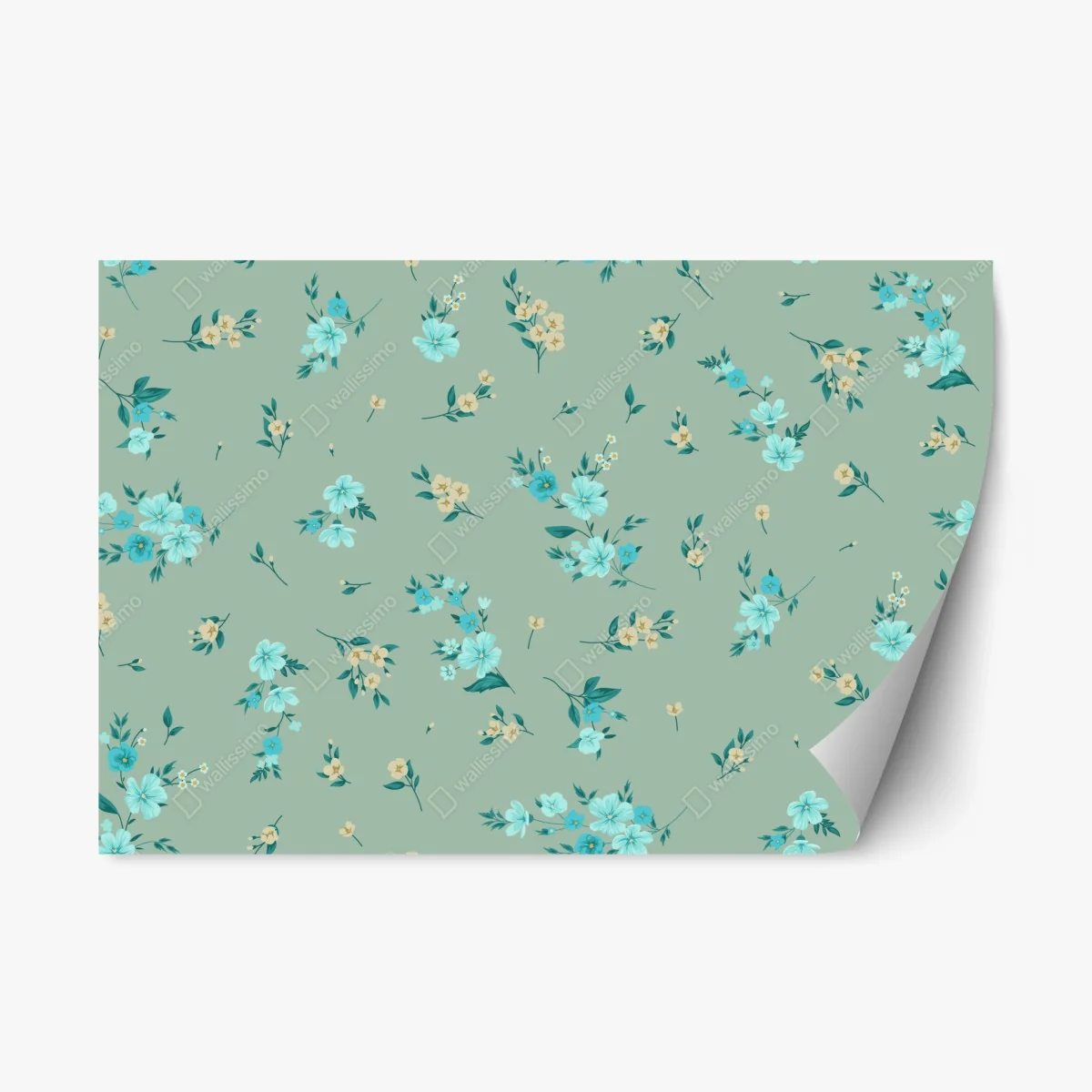 Repositionable sticker turquoise floral pattern on sage background • Wallissimo® Repositionable sticker turquoise floral pattern on sage background • Wallissimo®