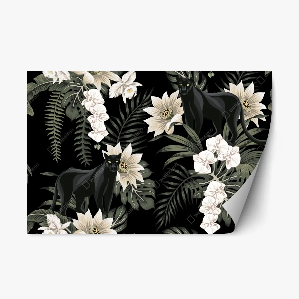 Repositionable sticker nocturnal panther botanical print • Wallissimo® Repositionable sticker nocturnal panther botanical print • Wallissimo®