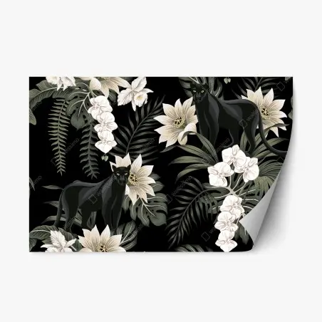 Repositionable sticker nocturnal panther botanical print • Wallissimo®