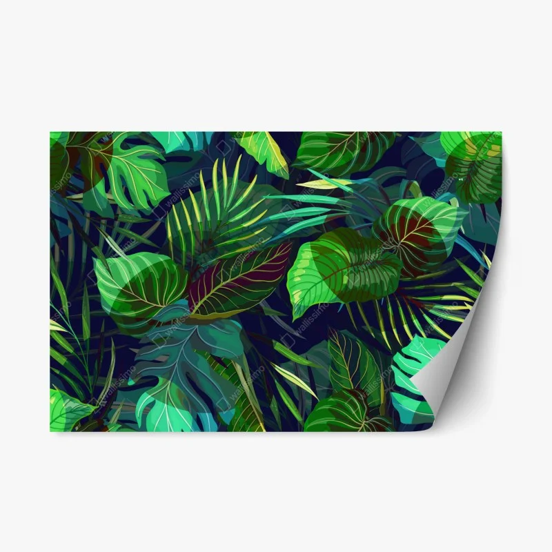 Repositionable sticker tropical green foliage pattern