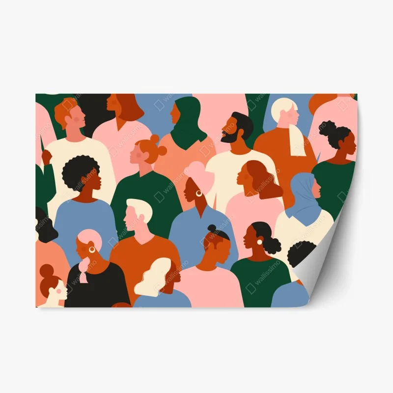 Repositionable sticker diverse community portrait pattern