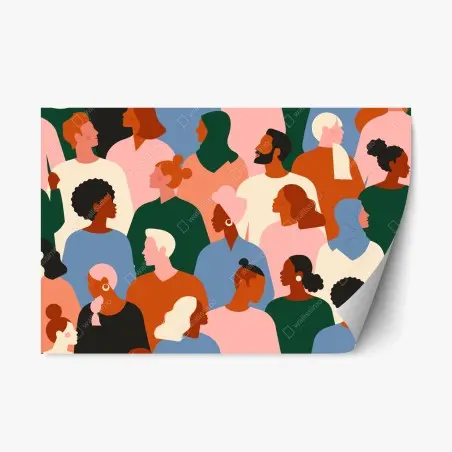 Repositionable sticker diverse community portrait pattern • Wallissimo®