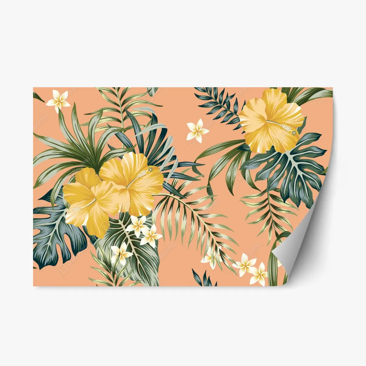 Repositionable sticker tropical hibiscus floral pattern on peach background • Wallissimo® Repositionable sticker tropical hibiscus floral pattern on peach background • Wallissimo®
