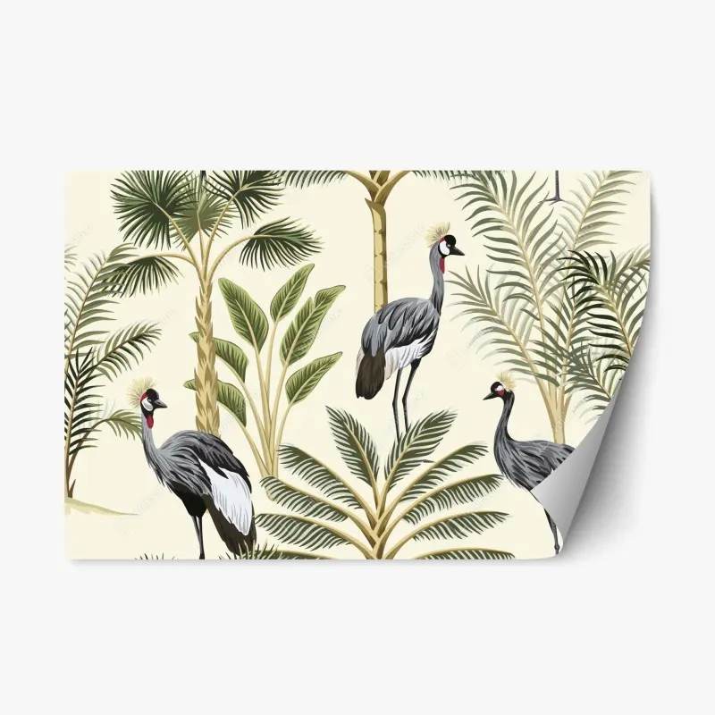 Repositionable sticker tropical cranes and palms print