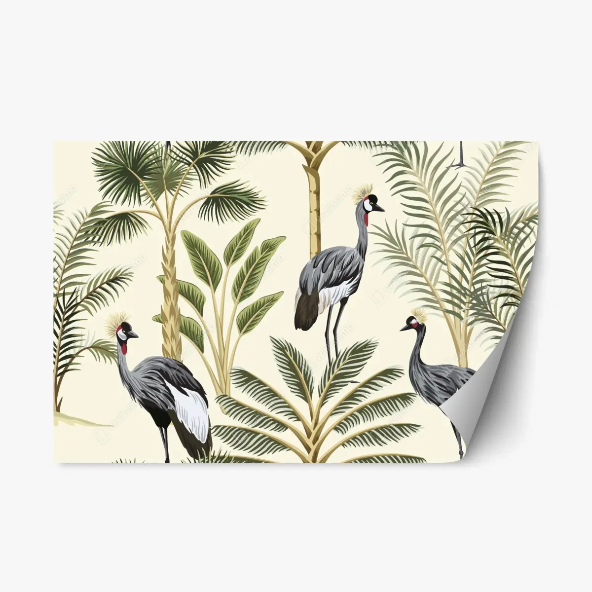 Repositionable sticker tropical cranes and palms print • Wallissimo® Repositionable sticker tropical cranes and palms print • Wallissimo®