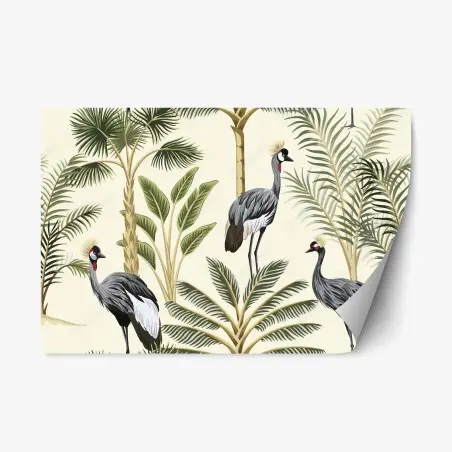 Repositionable sticker tropical cranes and palms print • Wallissimo®