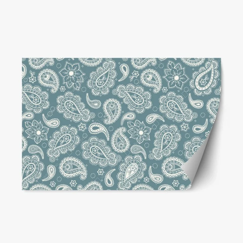 Repositionable sticker teal paisley ornamental pattern