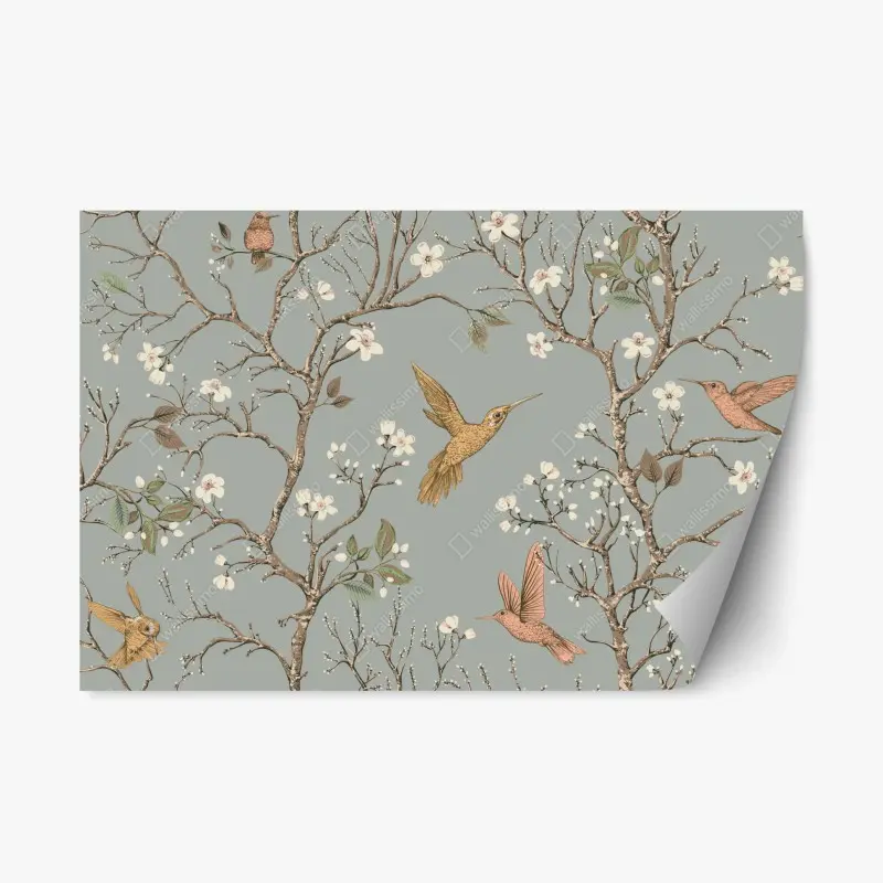 Repositionable sticker vintage hummingbird blossom pattern