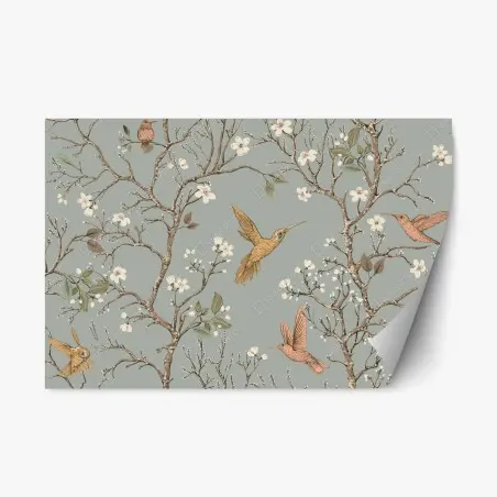 Repositionable sticker vintage hummingbird blossom pattern • Wallissimo®