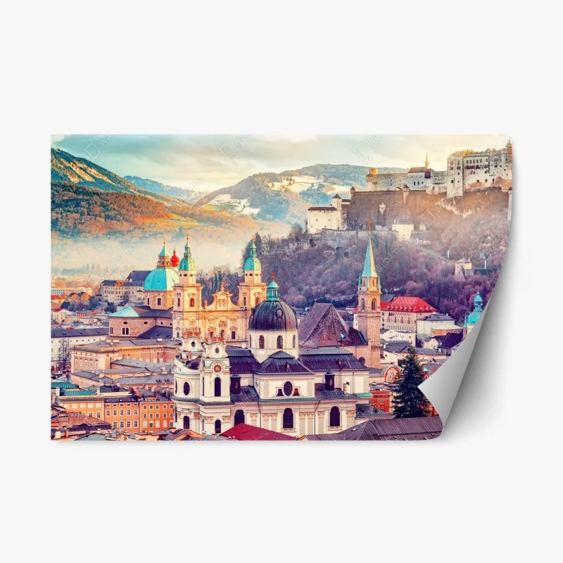 Repositionable sticker sunset over Salzburg skyline