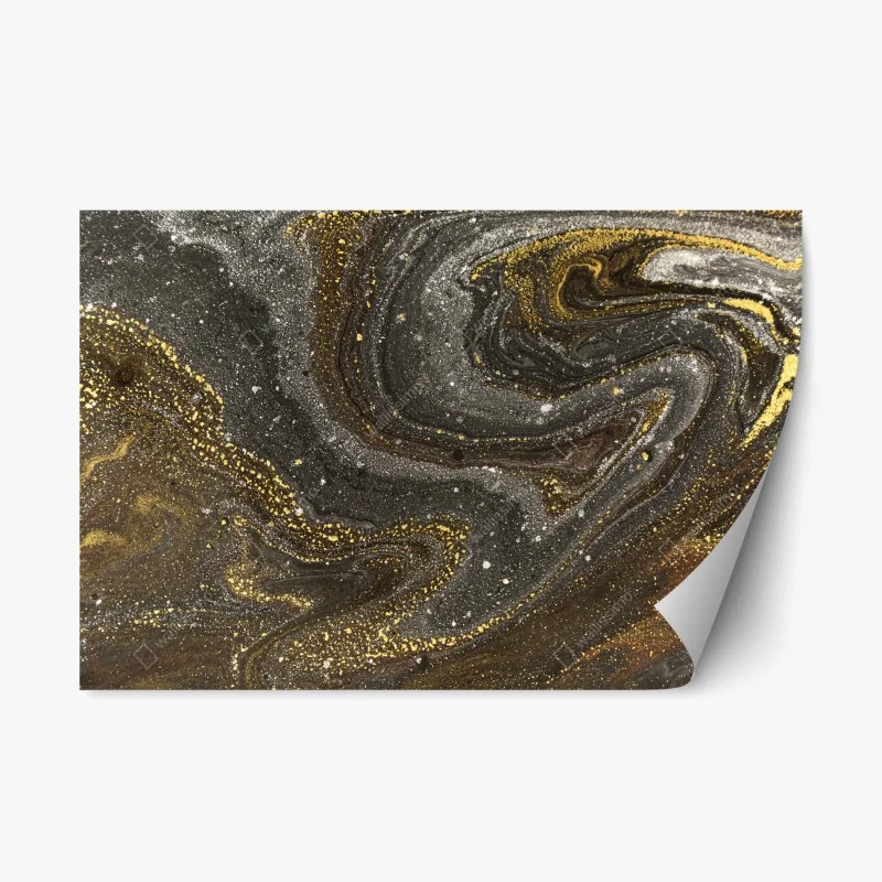 Repositionable sticker gold and black marble swirl abstract