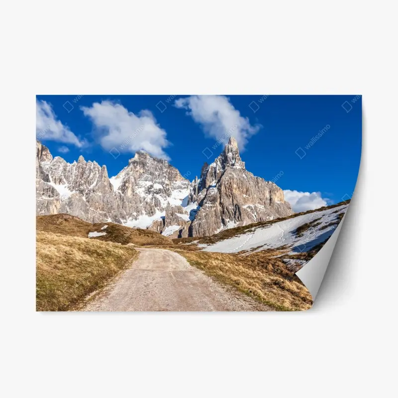 Repositionable sticker towering mountain peaks and winding trail