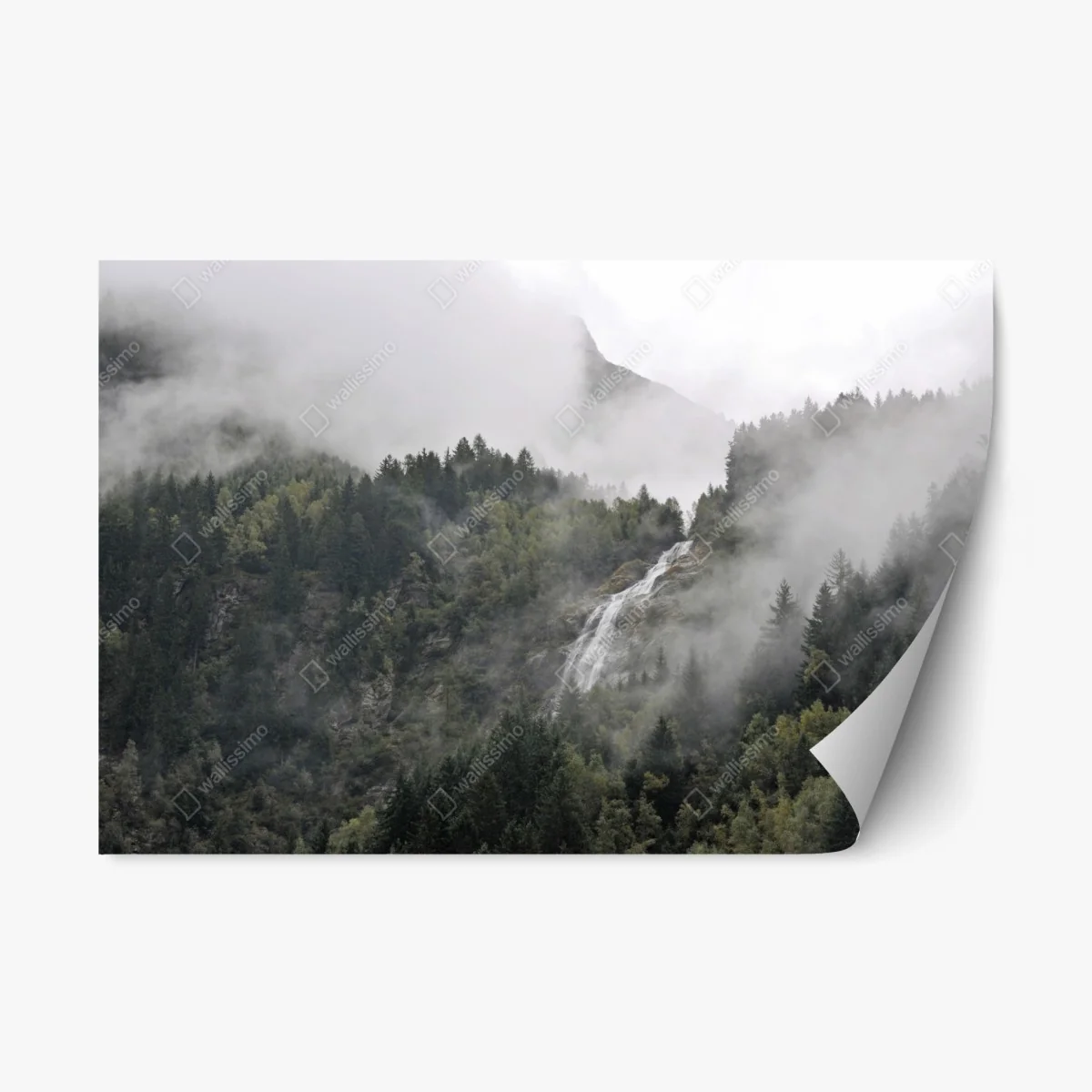 Repositionable sticker misty mountain waterfall • Wallissimo® Repositionable sticker misty mountain waterfall • Wallissimo®