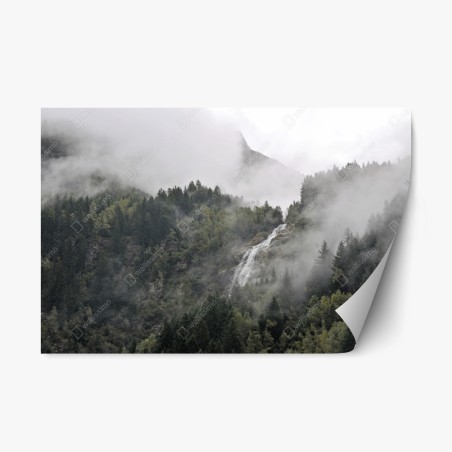 Repositionable sticker misty mountain waterfall • Wallissimo®