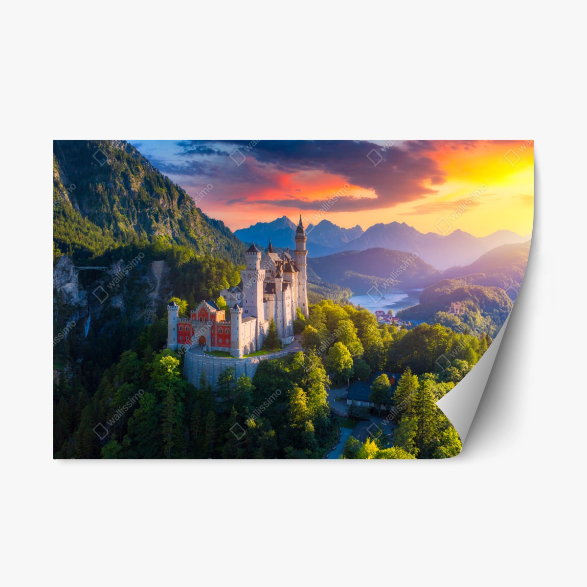 Repositionable sticker Neuschwanstein castle at sunset • Wallissimo® Repositionable sticker Neuschwanstein castle at sunset • Wallissimo®