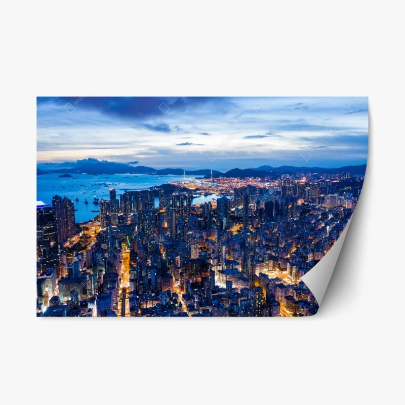 Repositionable sticker Hong Kong skyline over Mong Kok at dusk