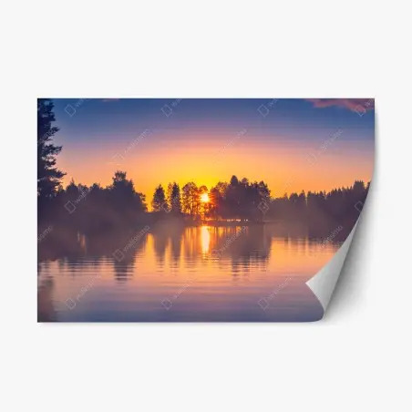 Repositionable sticker misty lakeside sunset reflections • Wallissimo®