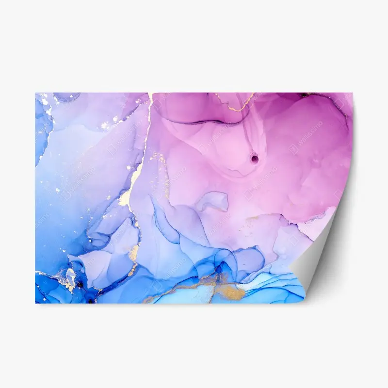 Repositionable sticker pink and blue marble fluid abstract