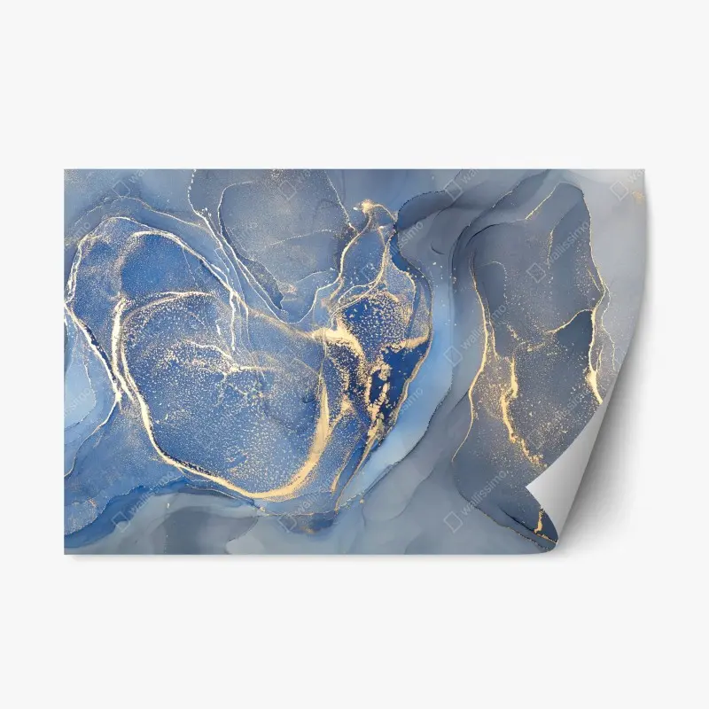 Repositionable sticker ocean blue marble with gold veins