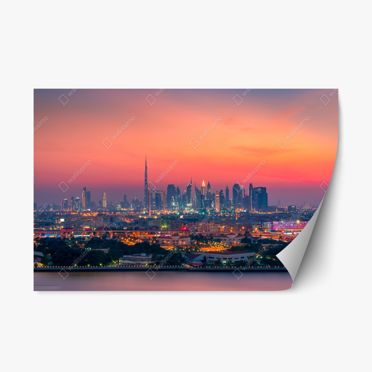 Repositionable sticker Dubai skyline at sunset • Wallissimo® Repositionable sticker Dubai skyline at sunset • Wallissimo®