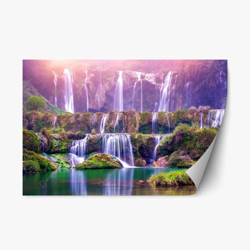 Repositionable sticker sunset over Hintersee rock island • Wallissimo®
