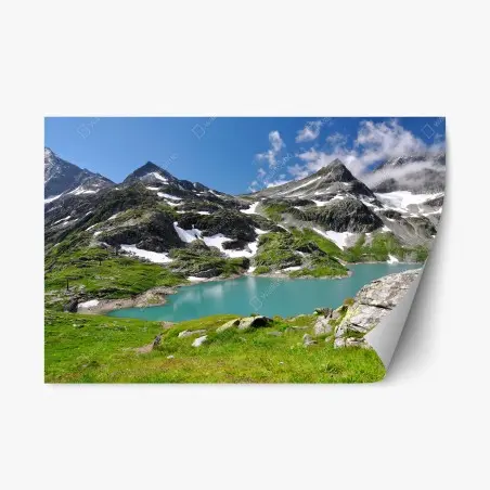 Repositionable sticker alpine turquoise mountain lake panorama • Wallissimo®