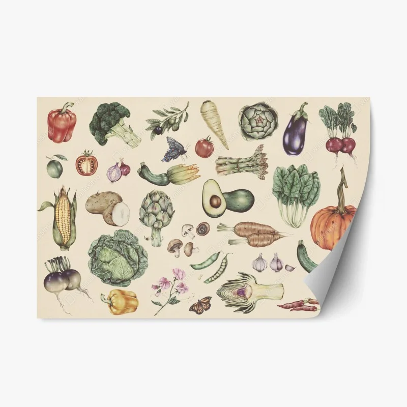 Repositionable sticker hand-drawn vegetable botanical print