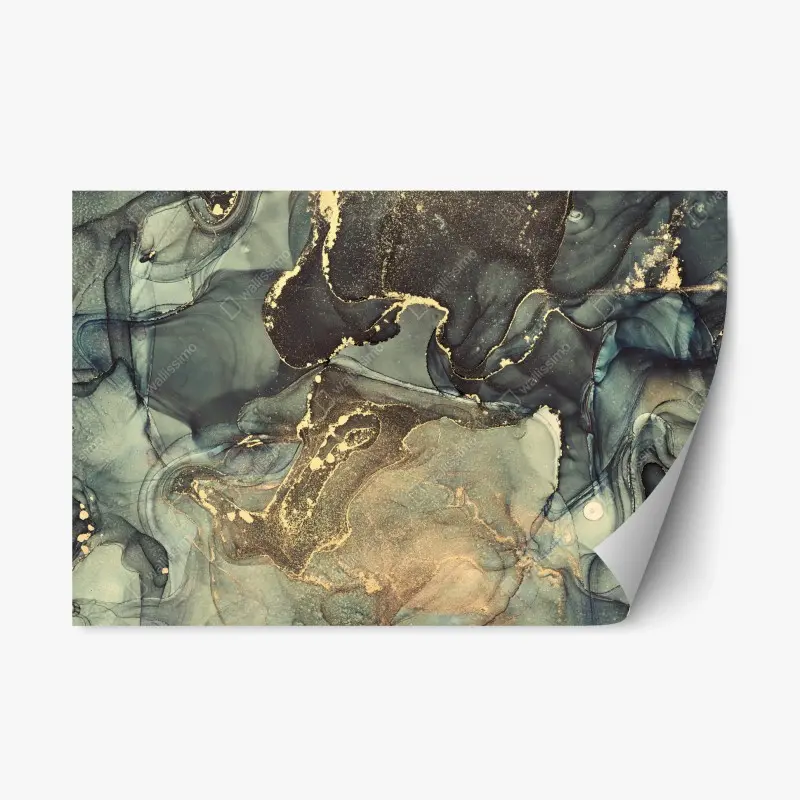 Repositionable sticker turquoise and gold fluid abstract art
