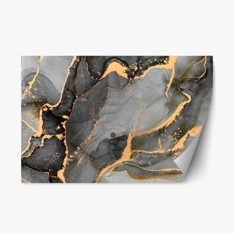 Repositionable sticker smoky gray marble with gold veins