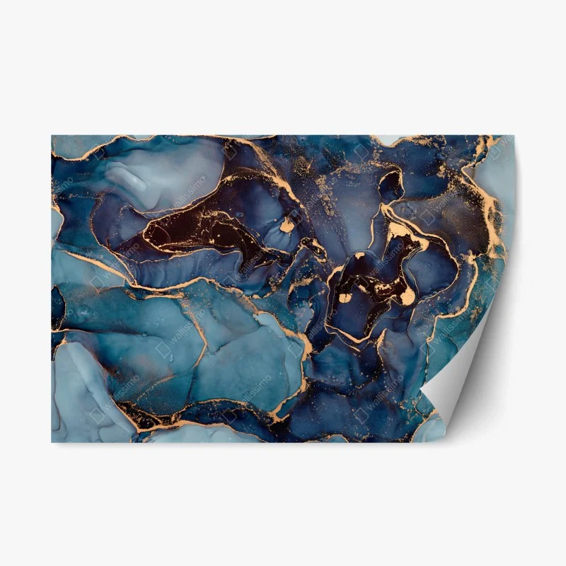 Repositionable sticker deep ocean blues with gold veins