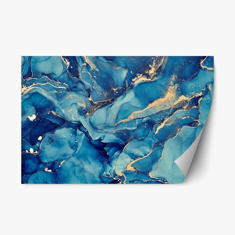 Repositionable sticker ocean blue and gold fluid abstract