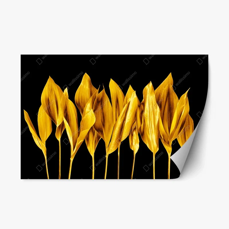 Repositionable sticker golden leaves on black background