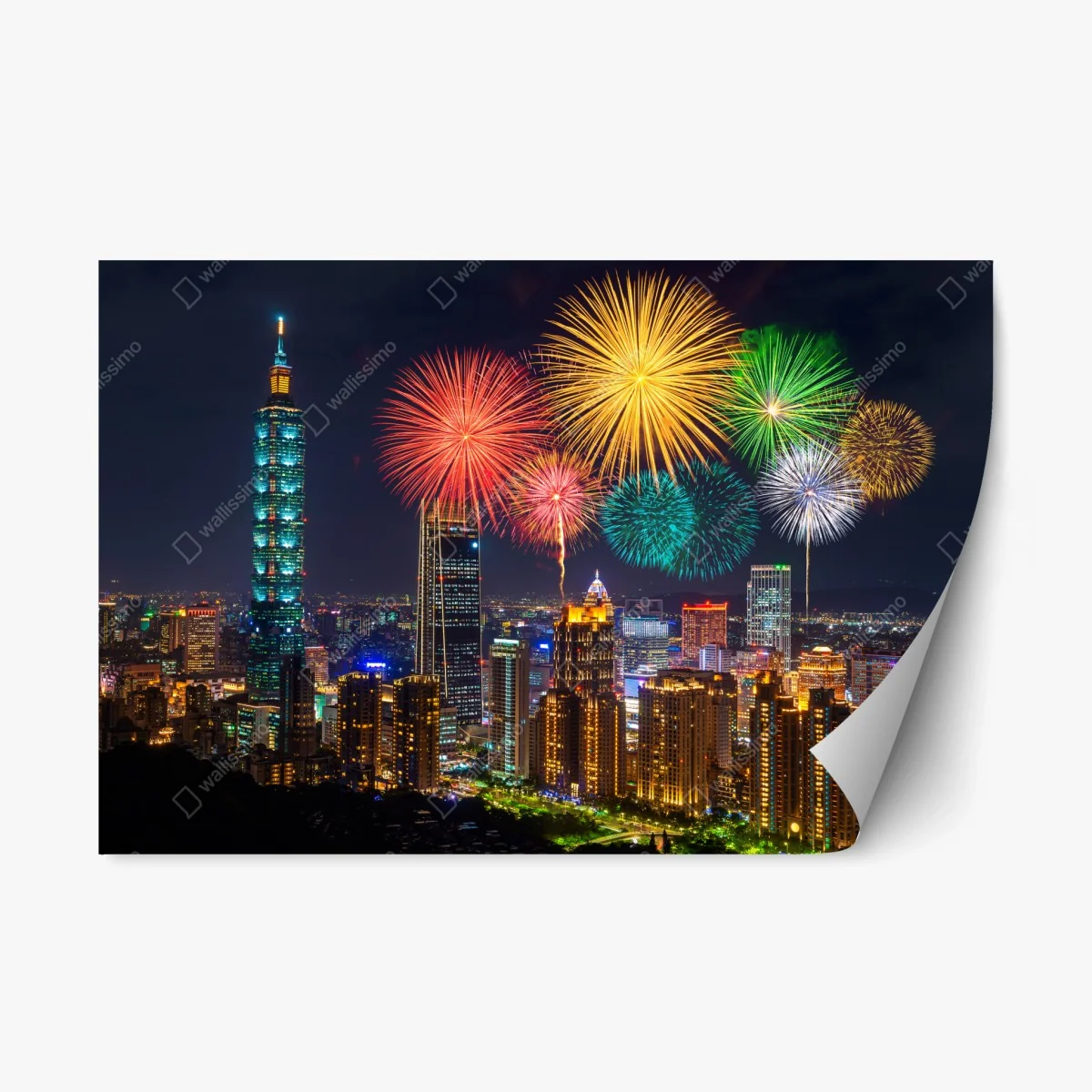 Repositionable sticker Taipei fireworks skyline at night • Wallissimo® Repositionable sticker Taipei fireworks skyline at night • Wallissimo®