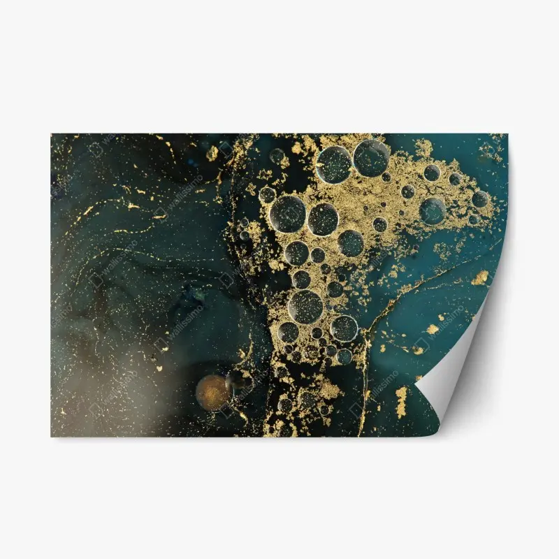Repositionable sticker turquoise and gold abstract marbled texture