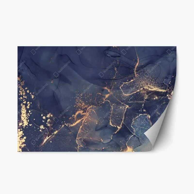 Repositionable sticker navy marble abstract with gold veins