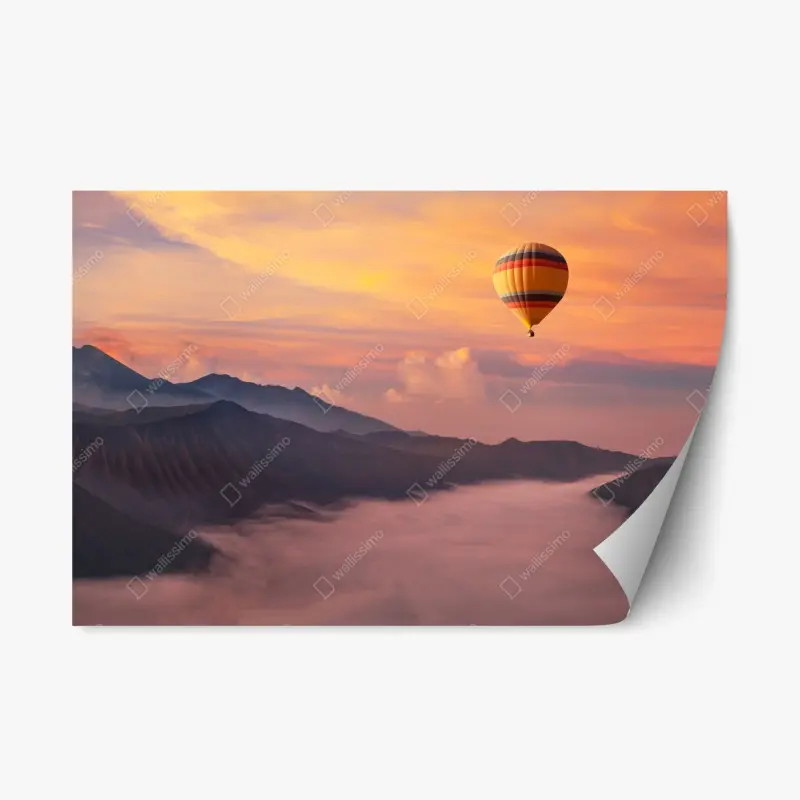 Repositionable sticker sunrise balloon over misty mountains ⁕ Wallissimo®