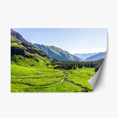Repositionable sticker serene alpine valley landscape • Wallissimo®