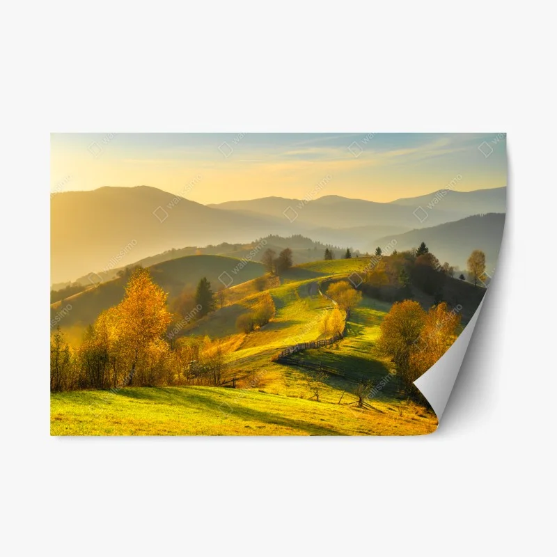 Repositionable sticker golden autumn hills at sunset